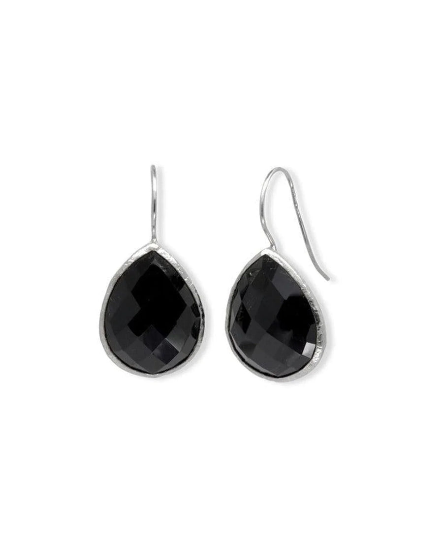 Teardrop silver earrings with faceted black onyx gemstones, elegant handmade jewellery