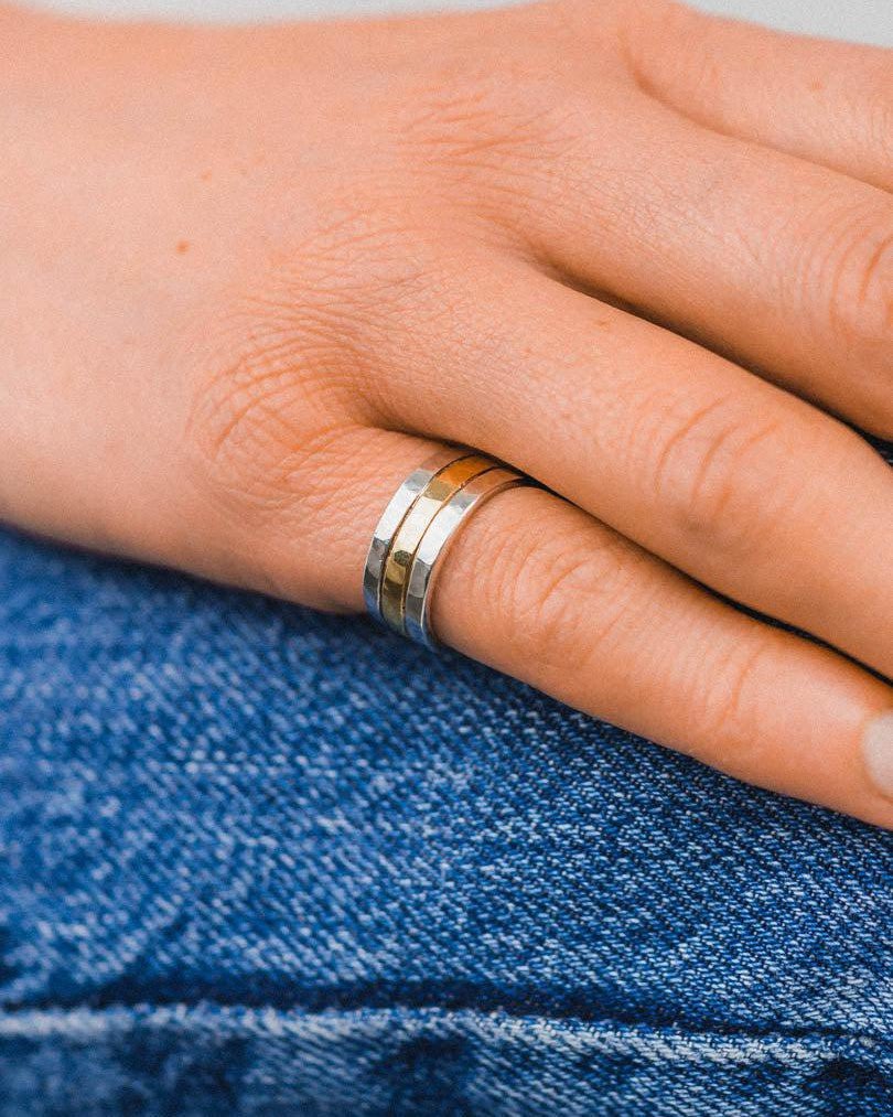 Mixed Metal Gold Flat Wedding Band (6mm) Ring Pruden and Smith