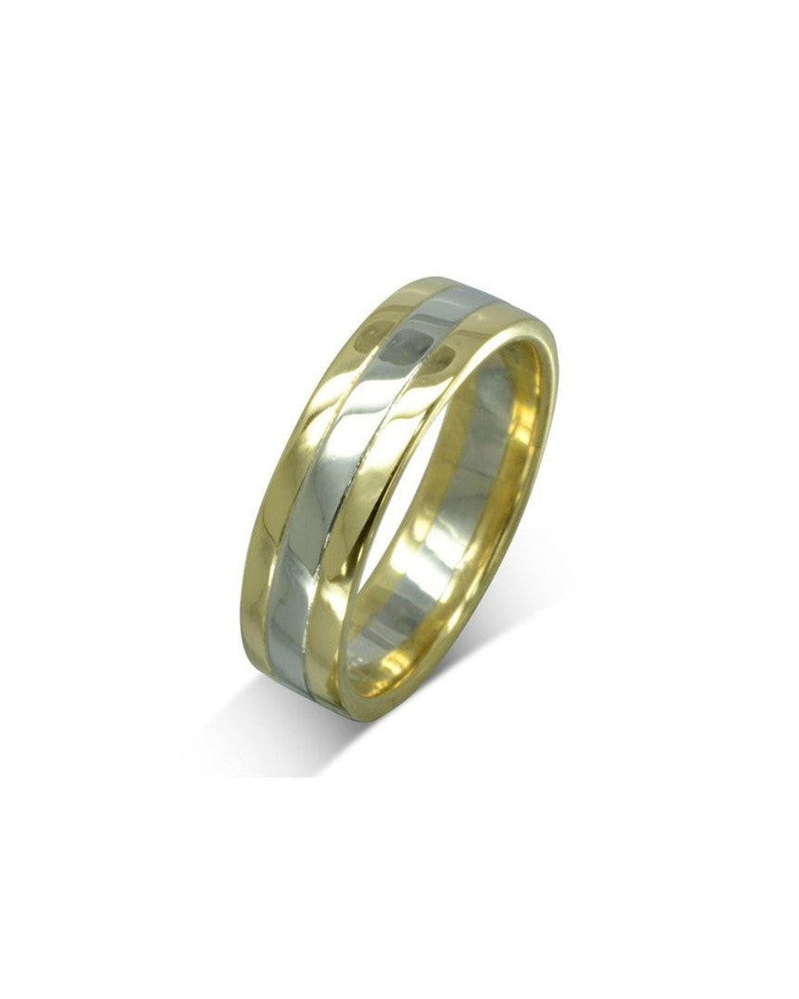 Mixed Metal Gold Flat Wedding Band (6mm) Ring Pruden and Smith
