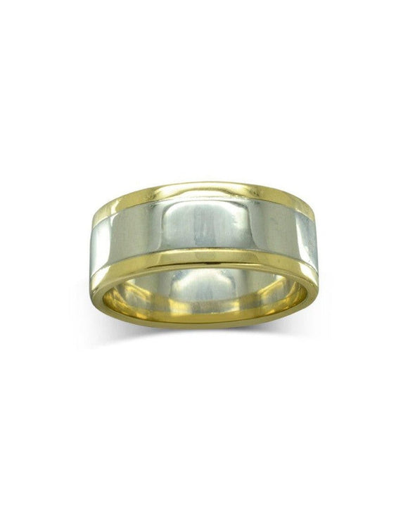 Mixed Metal Gold Flat Wedding Band (8mm) Ring Pruden and Smith