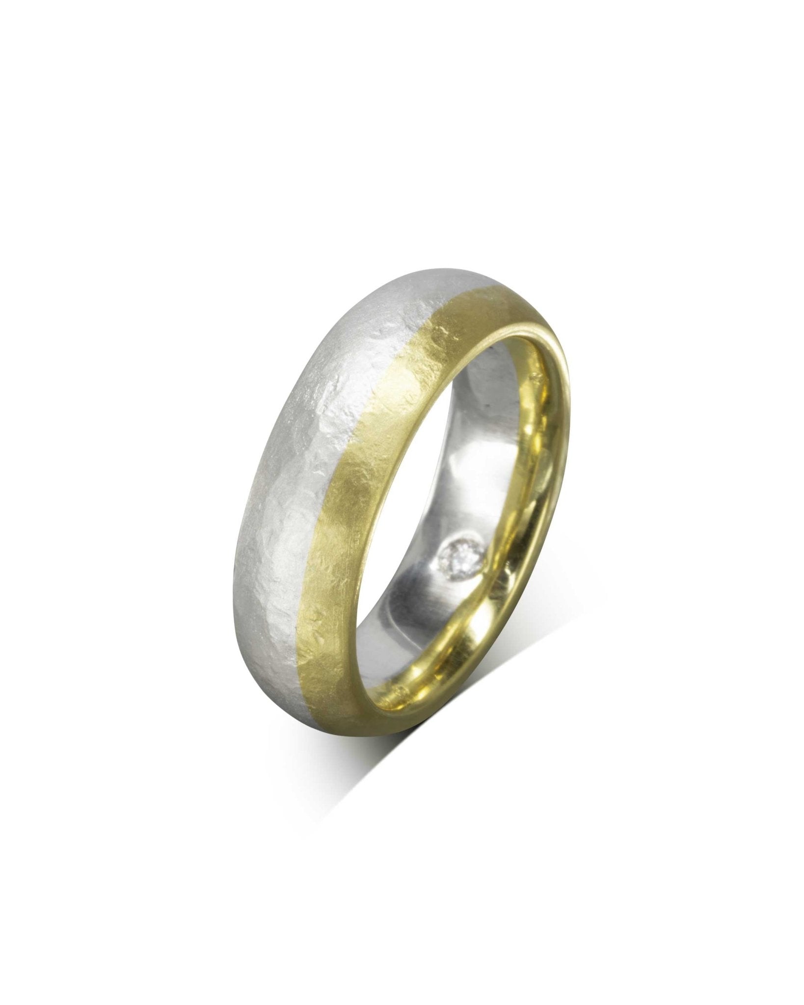 Mixed Metal Matt Finish Court Shaped Wedding Band Ring Pruden and Smith