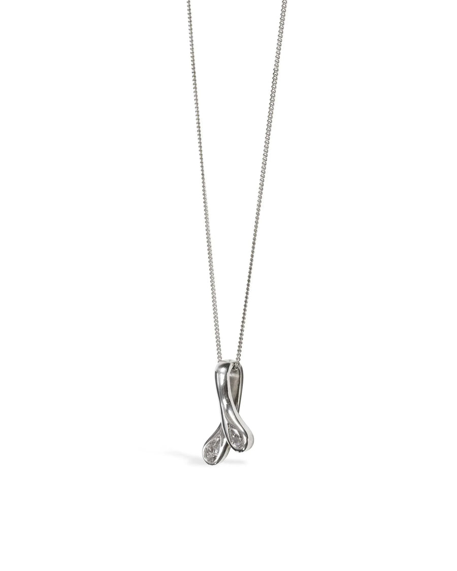 Organic silver diamond pendant necklace with modern sculpted design
