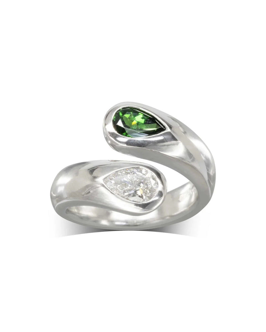 Moi et Toi Tsavorite and Diamond Platinum Ring Ring Pruden and Smith