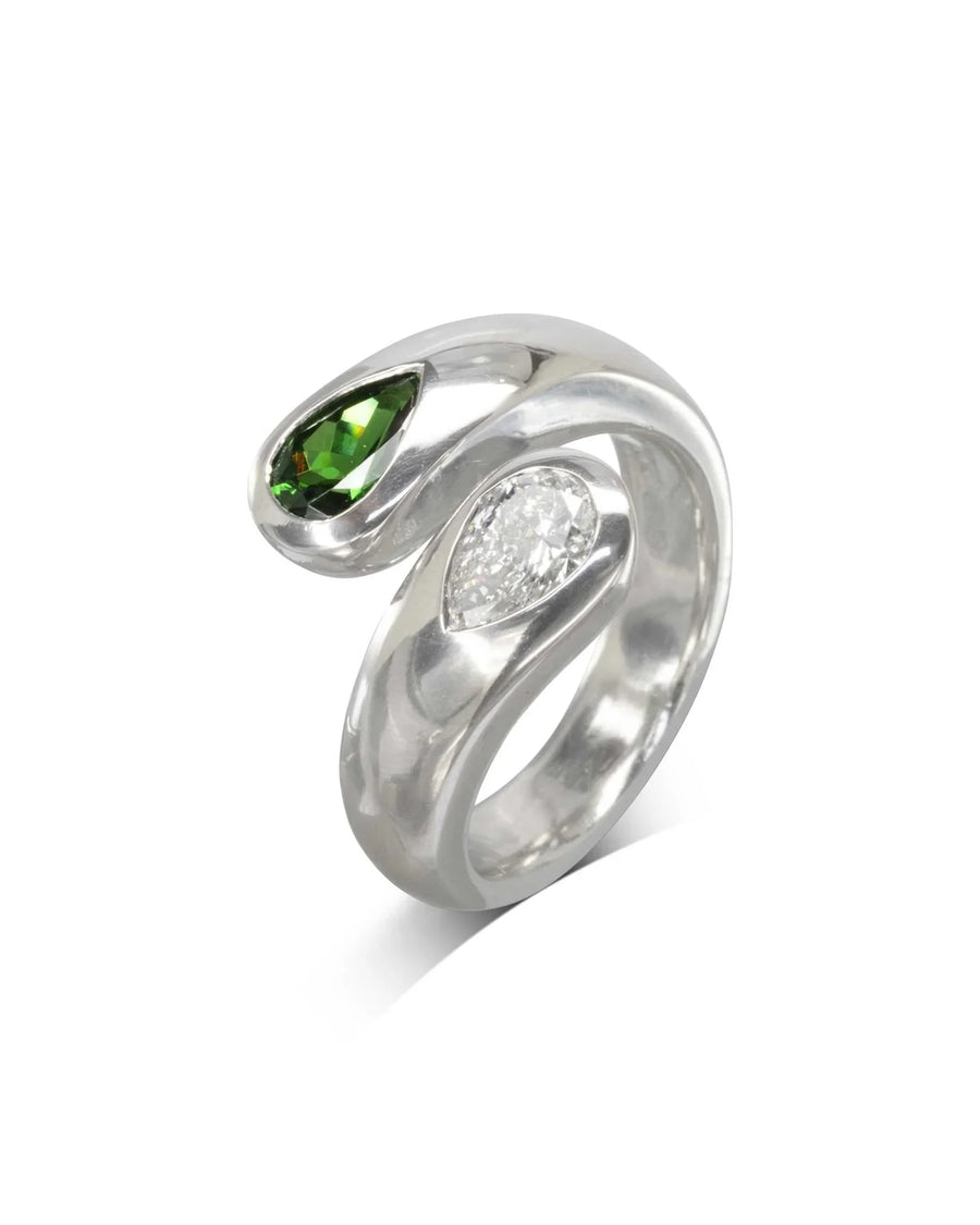 Moi et Toi Tsavorite and Diamond Platinum Ring Ring Pruden and Smith