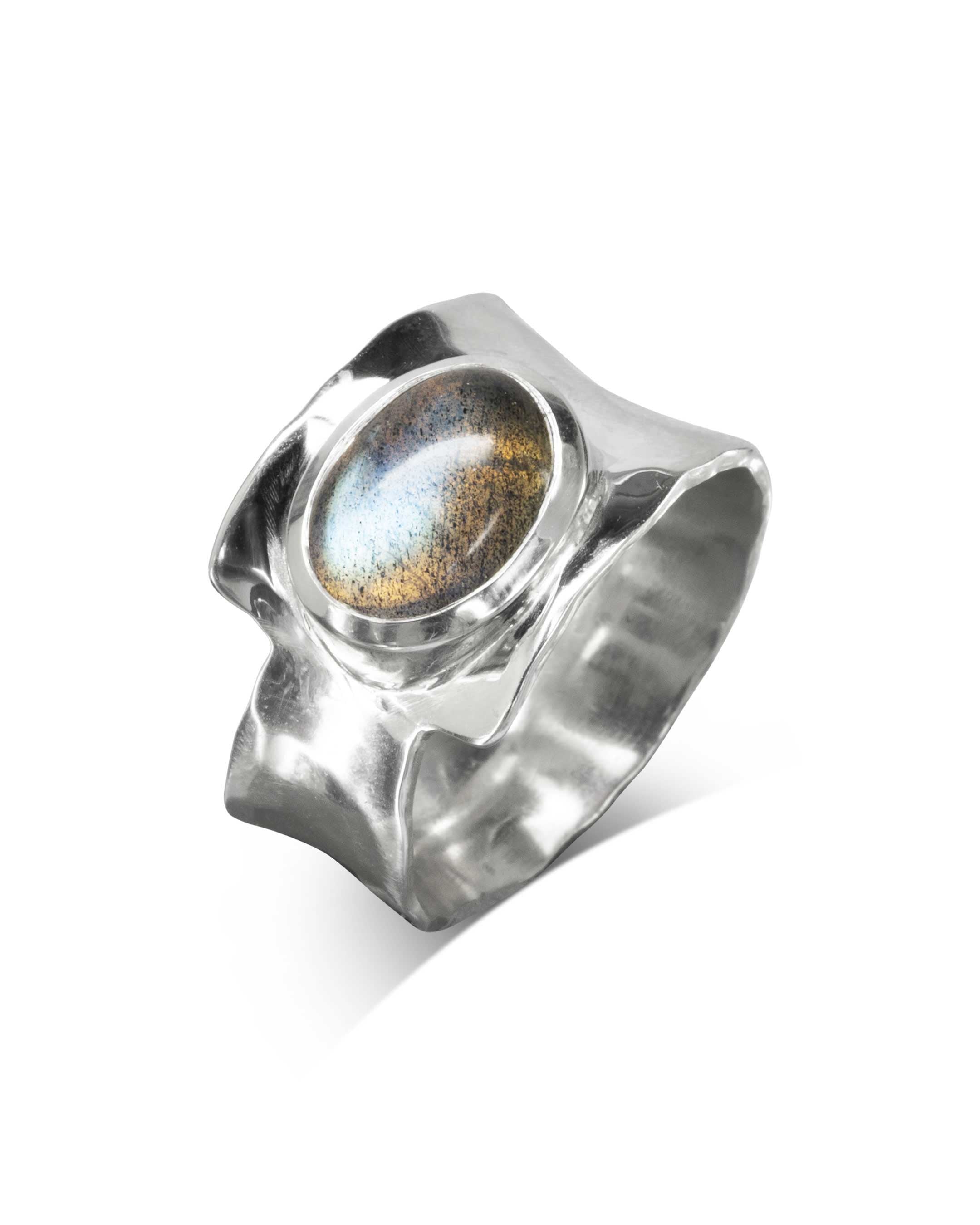 Unique Hammered Labradorite Silver Ring Ring Pruden and Smith