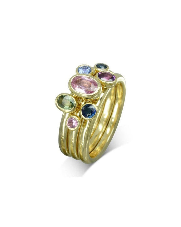Multi-Coloured Oval Sapphire Stacking Ring Set Ring Pruden and Smith