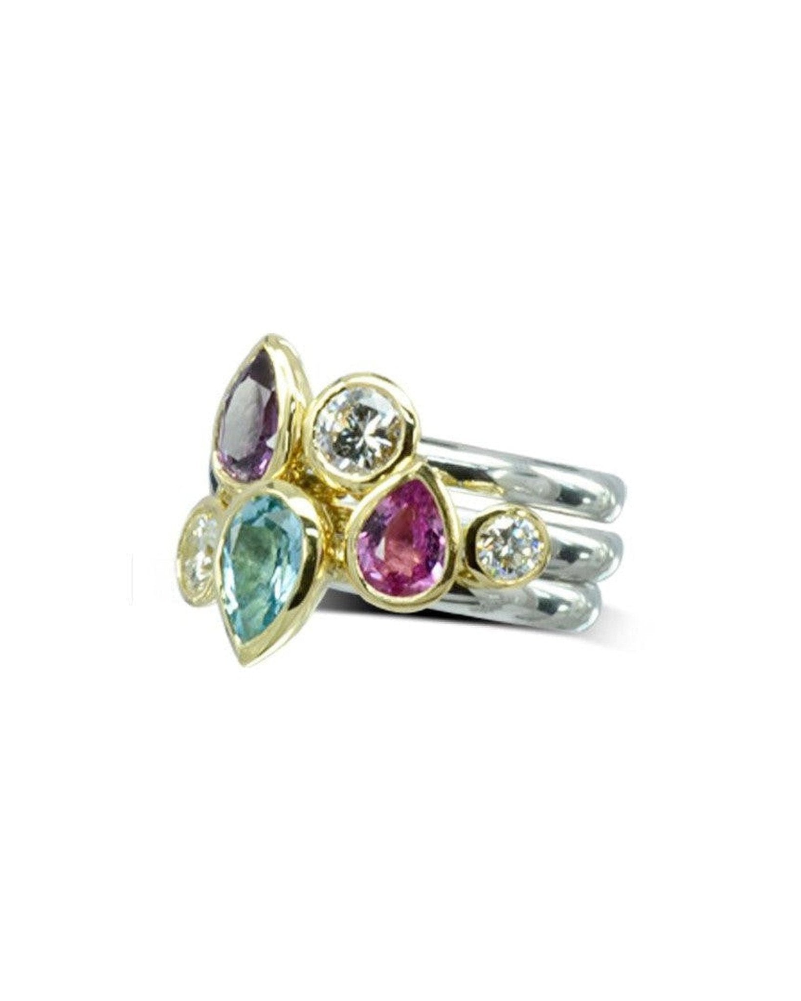 Multi-Coloured Sapphire and Diamond Stacking Ring Set Ring Pruden and Smith
