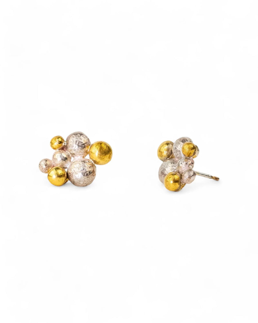 Silver and 9ct yellow gold multi nugget stud earrings.