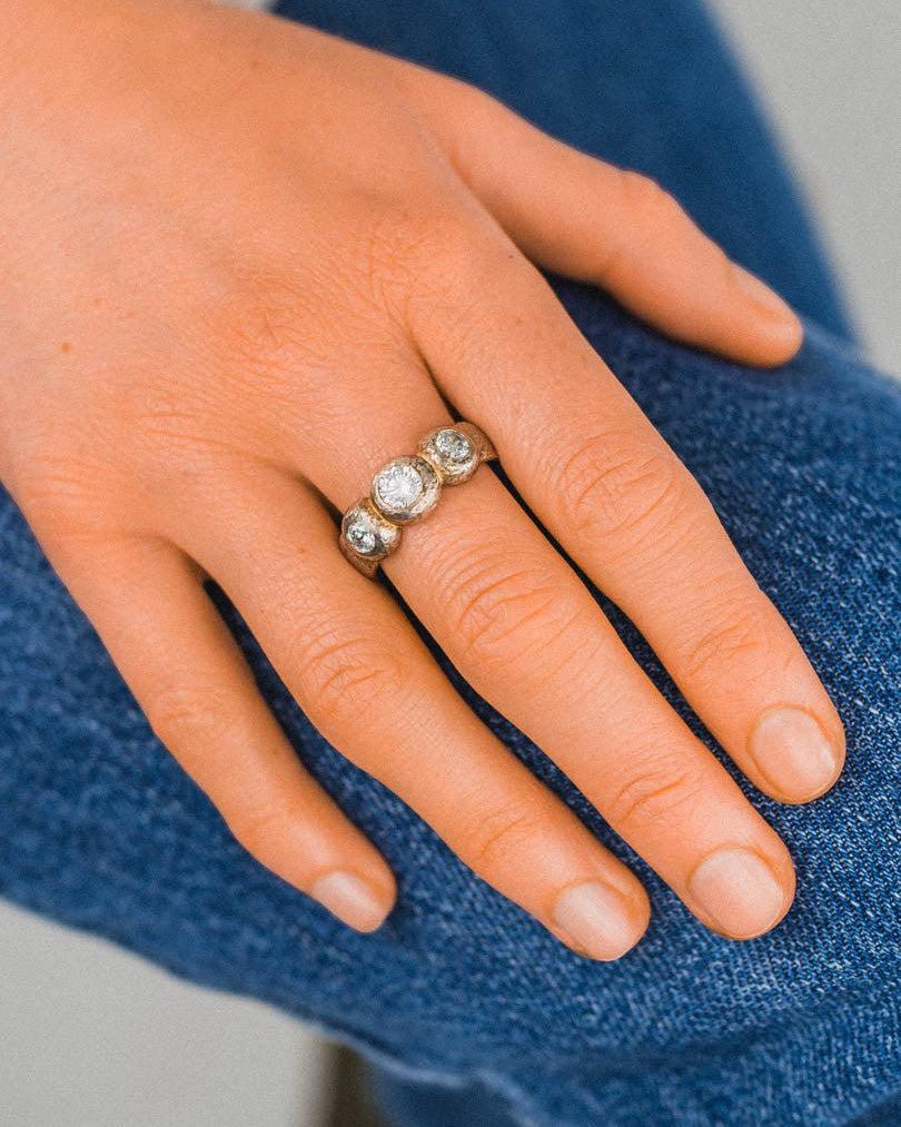 Nugget 18ct Yellow Gold Trilogy Diamond Ring Ring Pruden and Smith Rough