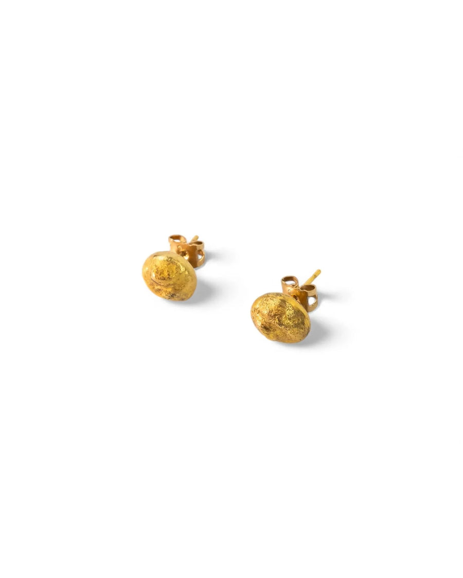 Pair of 9ct yellow gold nugget stud earrings with textured, organic shape.