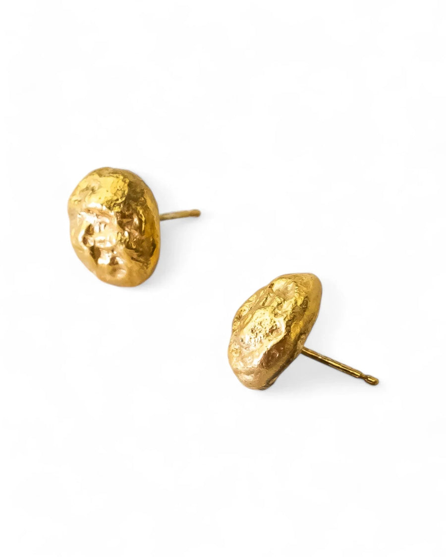 9ct yellow gold nugget stud earrings with an organic, textured shape.