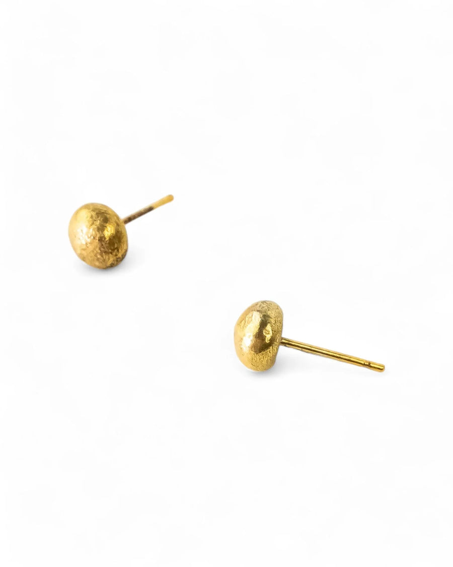 9ct yellow gold nugget stud earrings with an organic, textured shape.