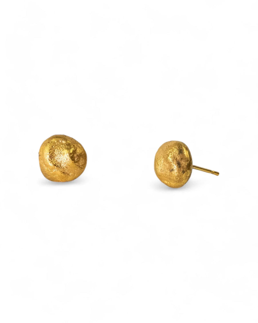 9ct yellow gold nugget stud earrings, 8mm, with a textured finish.