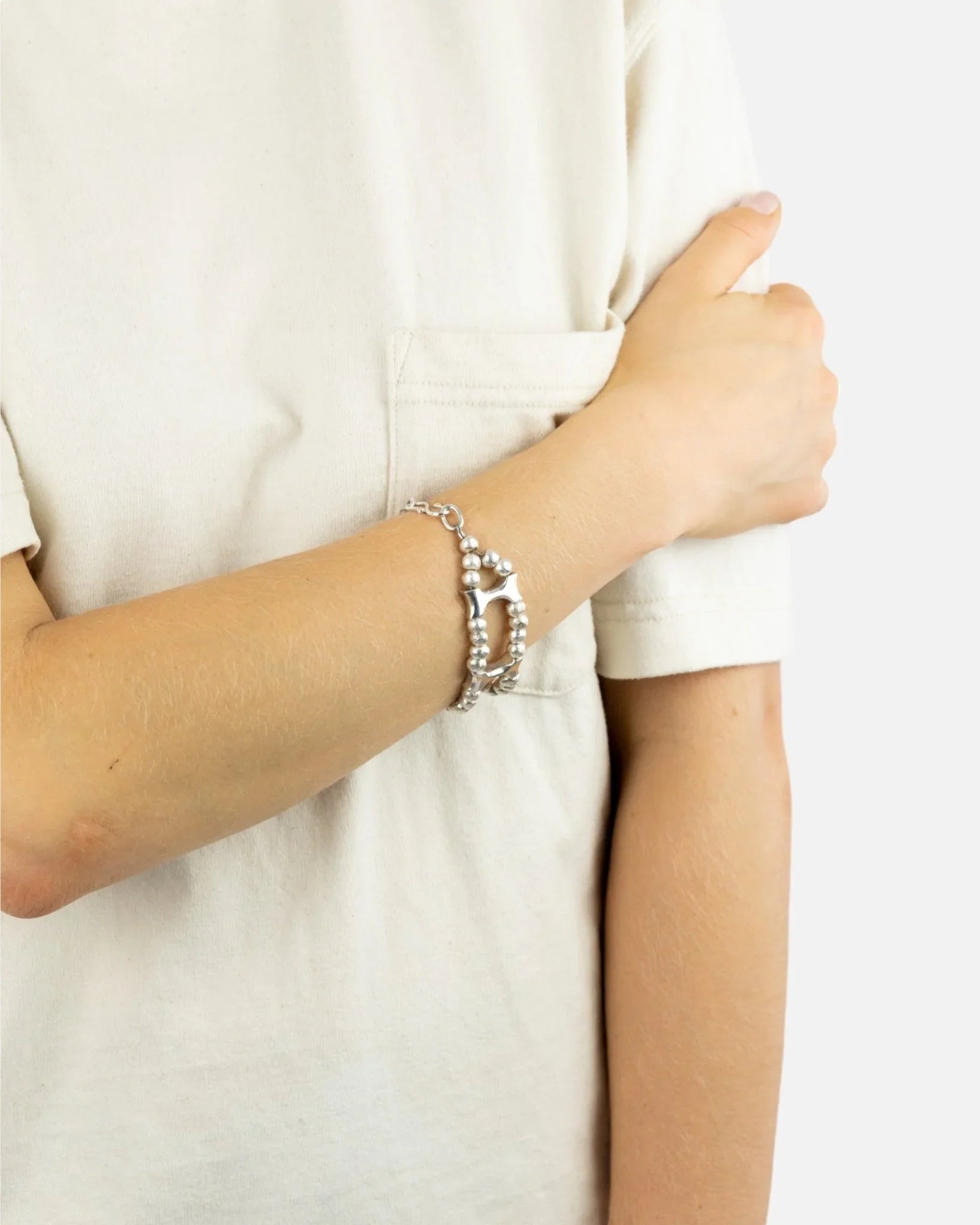 Nugget and Bone Silver Bracelet Bracelet Pruden and Smith