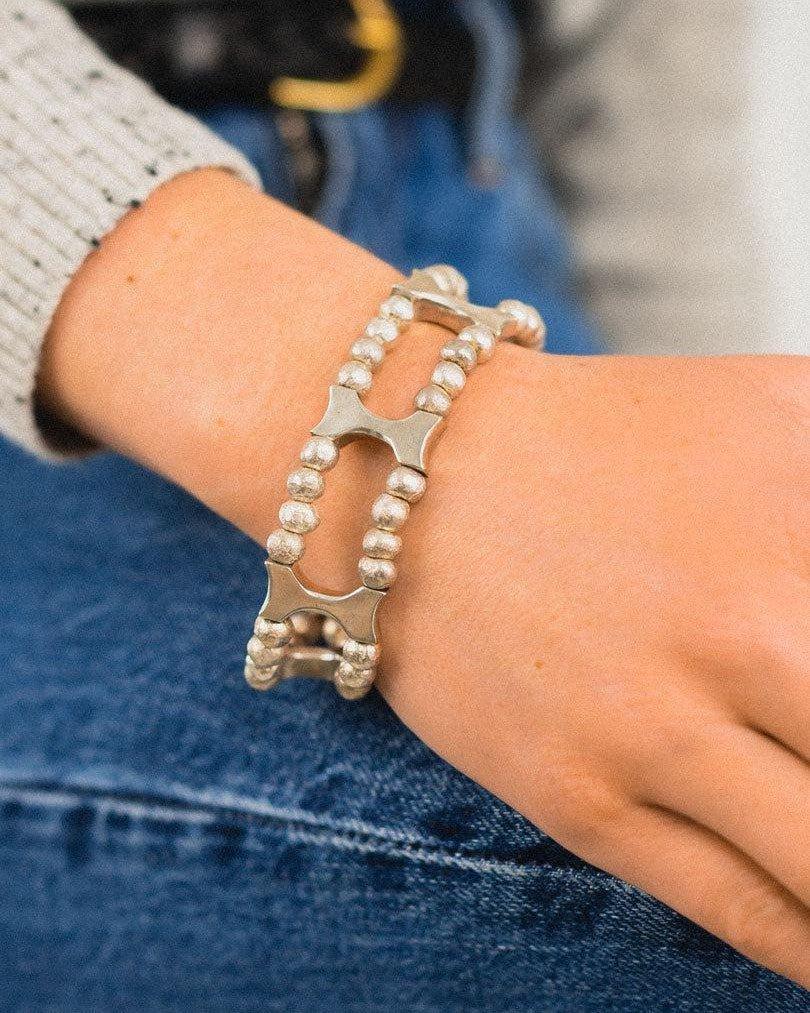 Nugget and Bone Silver Bracelet Bracelet Pruden and Smith