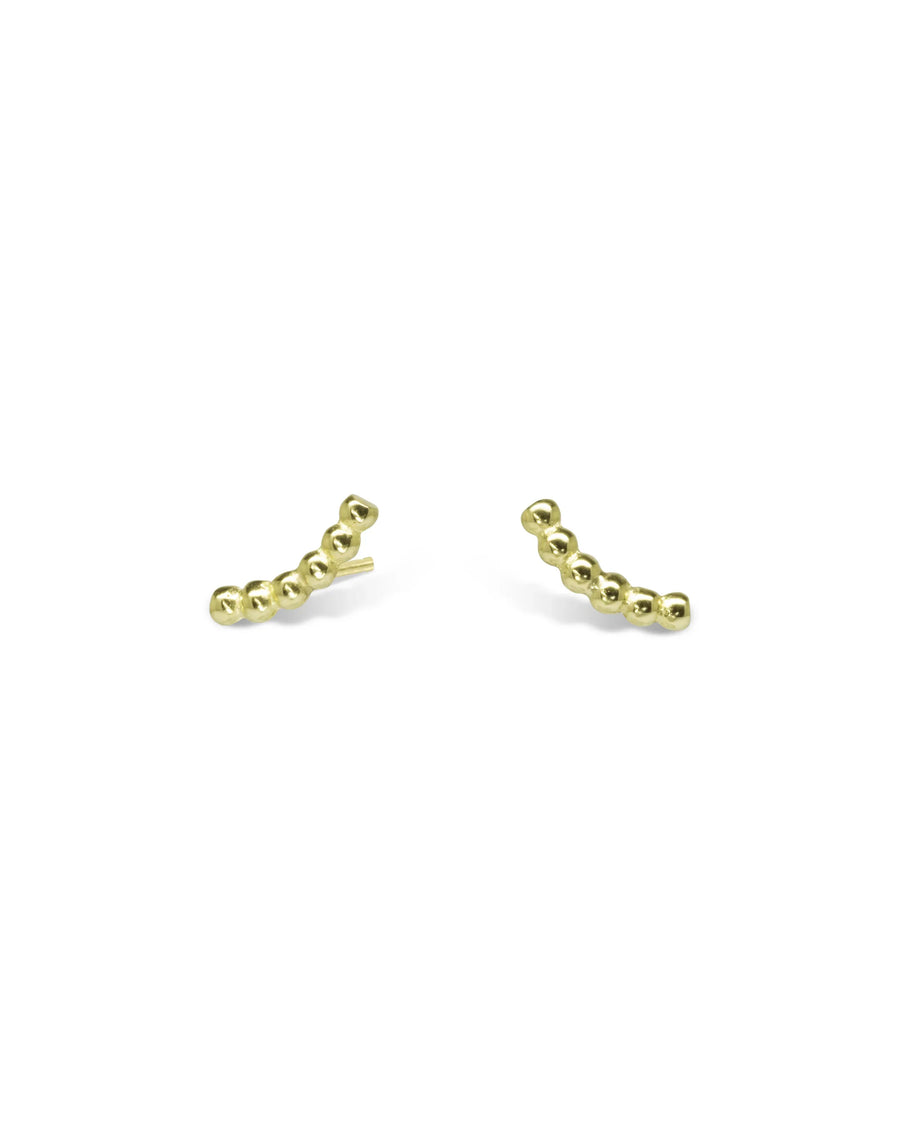 Handcrafted gold nugget jacket ear studs with organic, textured design on white background