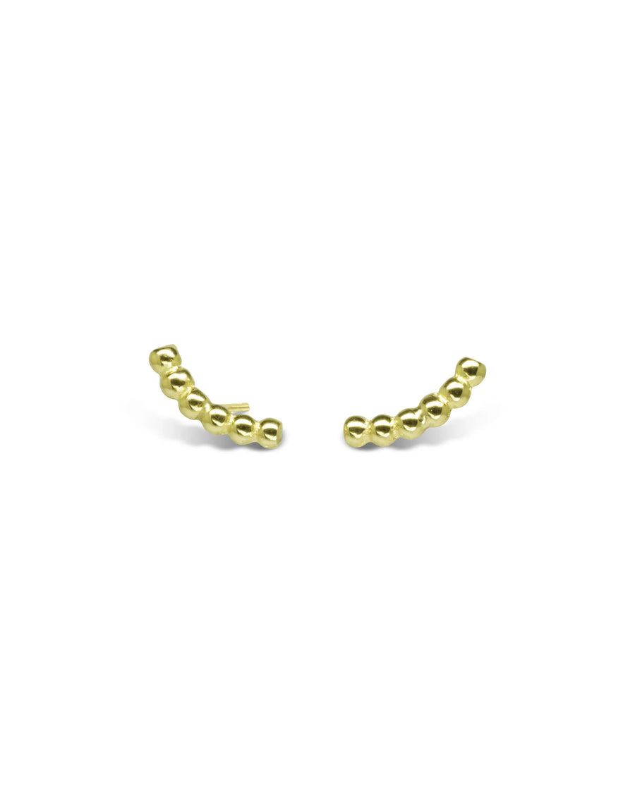 Organic gold nugget jacket stud earrings with textured finish on white background