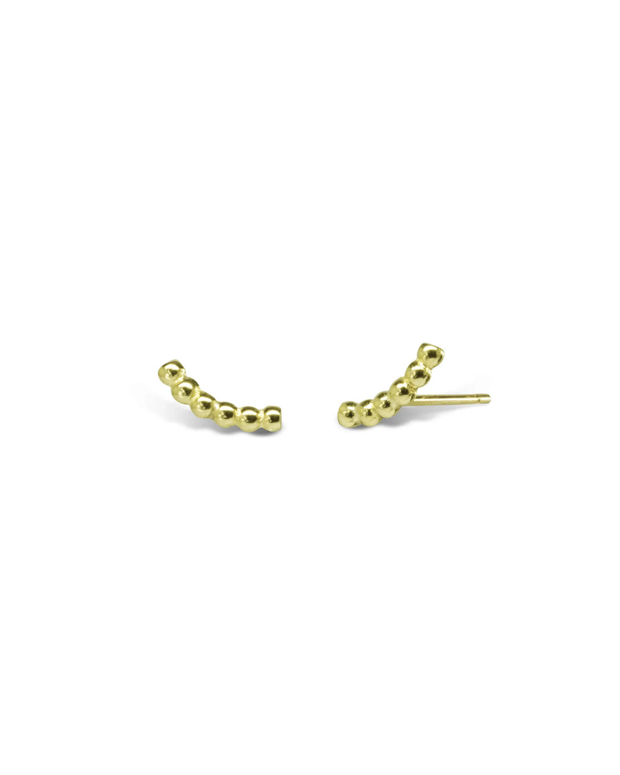Gold nugget textured jacket ear studs with organic curved design on white background