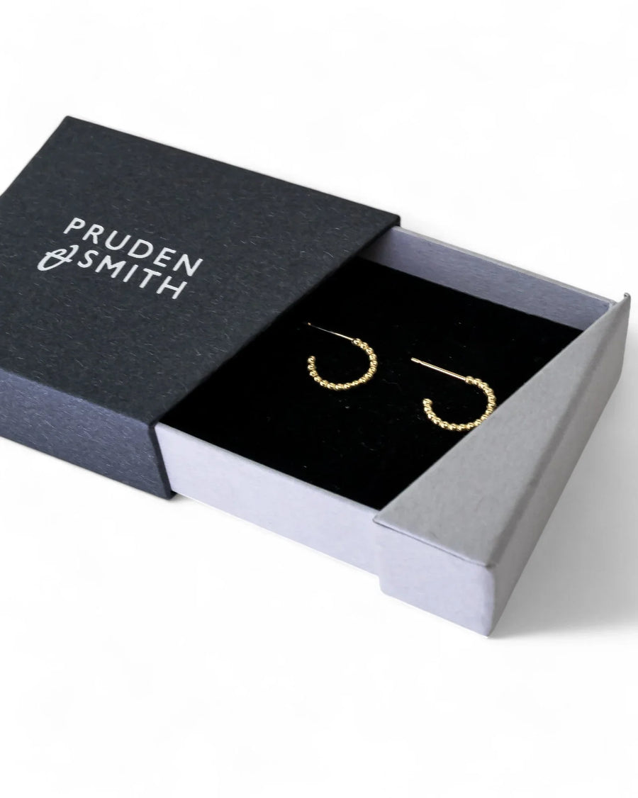 Nugget Bead Solid 9ct Gold Mini Hoop Earrings Earrings Pruden and Smith