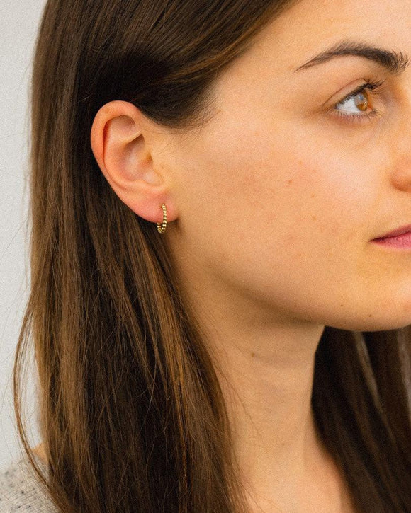 Nugget Bead Solid 9ct Gold Mini Hoop Earrings Earrings Pruden and Smith