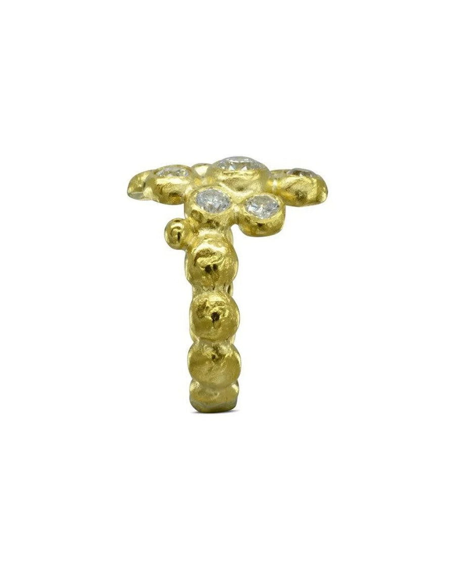 Gold nugget diamond cluster ring with a textured band.