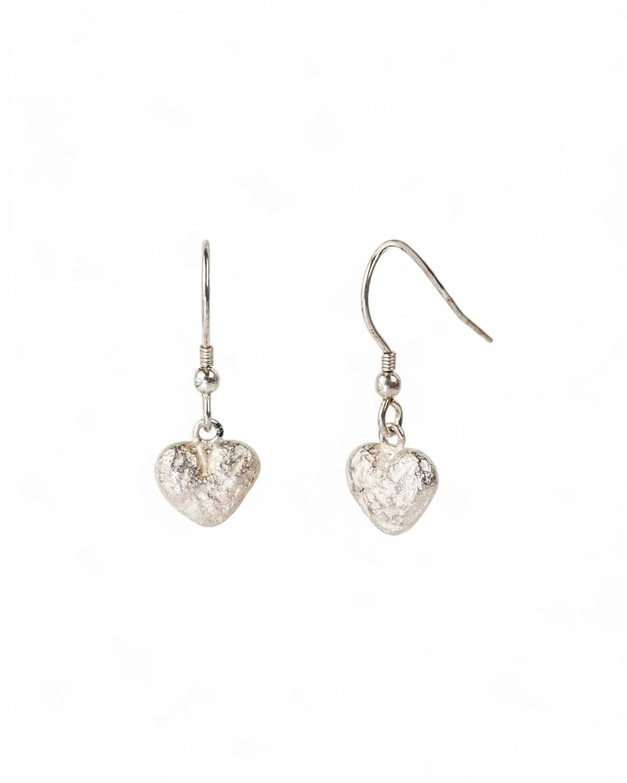 Silver nugget heart drop earrings.