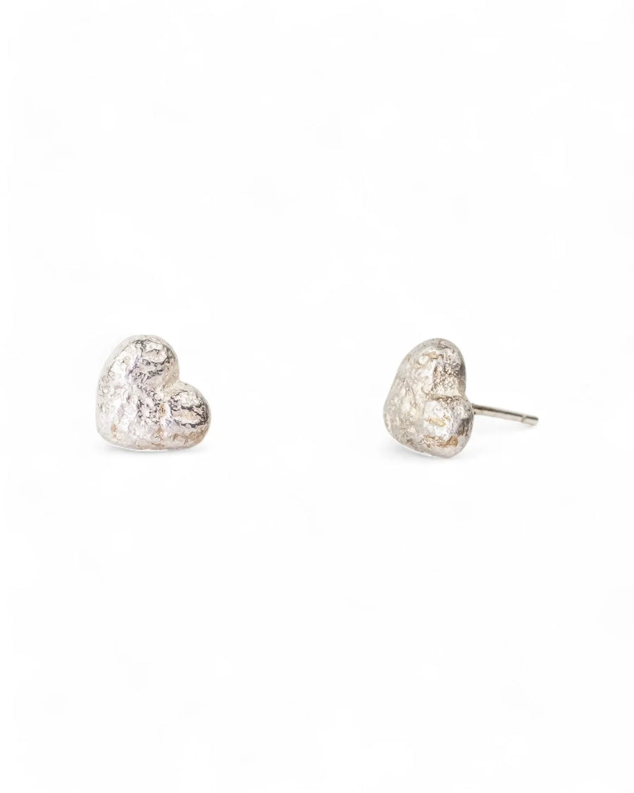Silver nugget heart stud earrings.