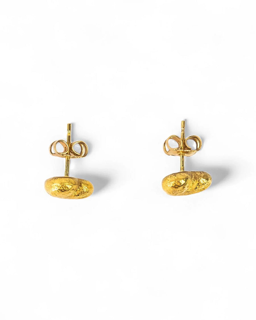 Gold nugget heart stud earrings with butterfly backs.