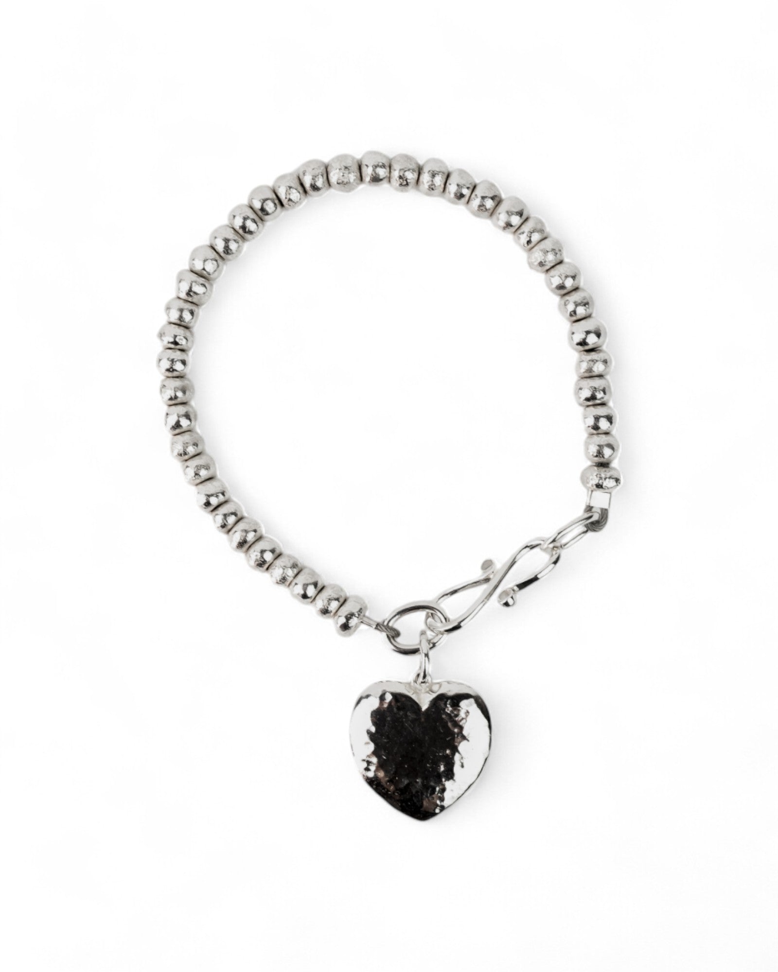 Nugget Hammered Silver Heart Charm Bracelet Bracelet Pruden and Smith