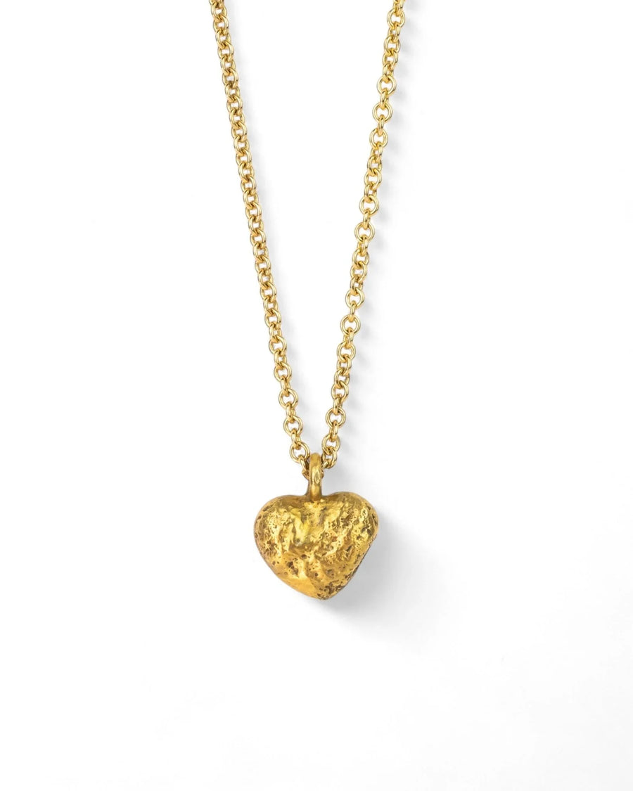 Gold nugget heart pendant on a matching chain.