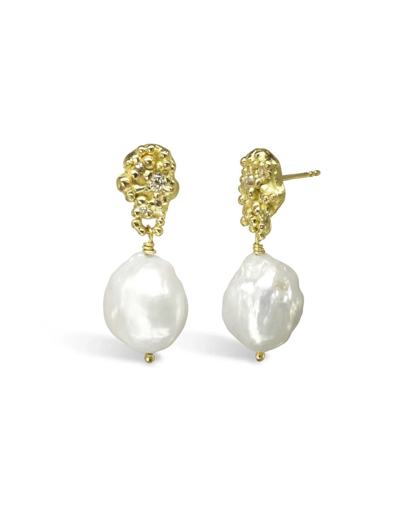 Nugget Pearl and Diamond Drop Earrings Earrings Pruden and Smith