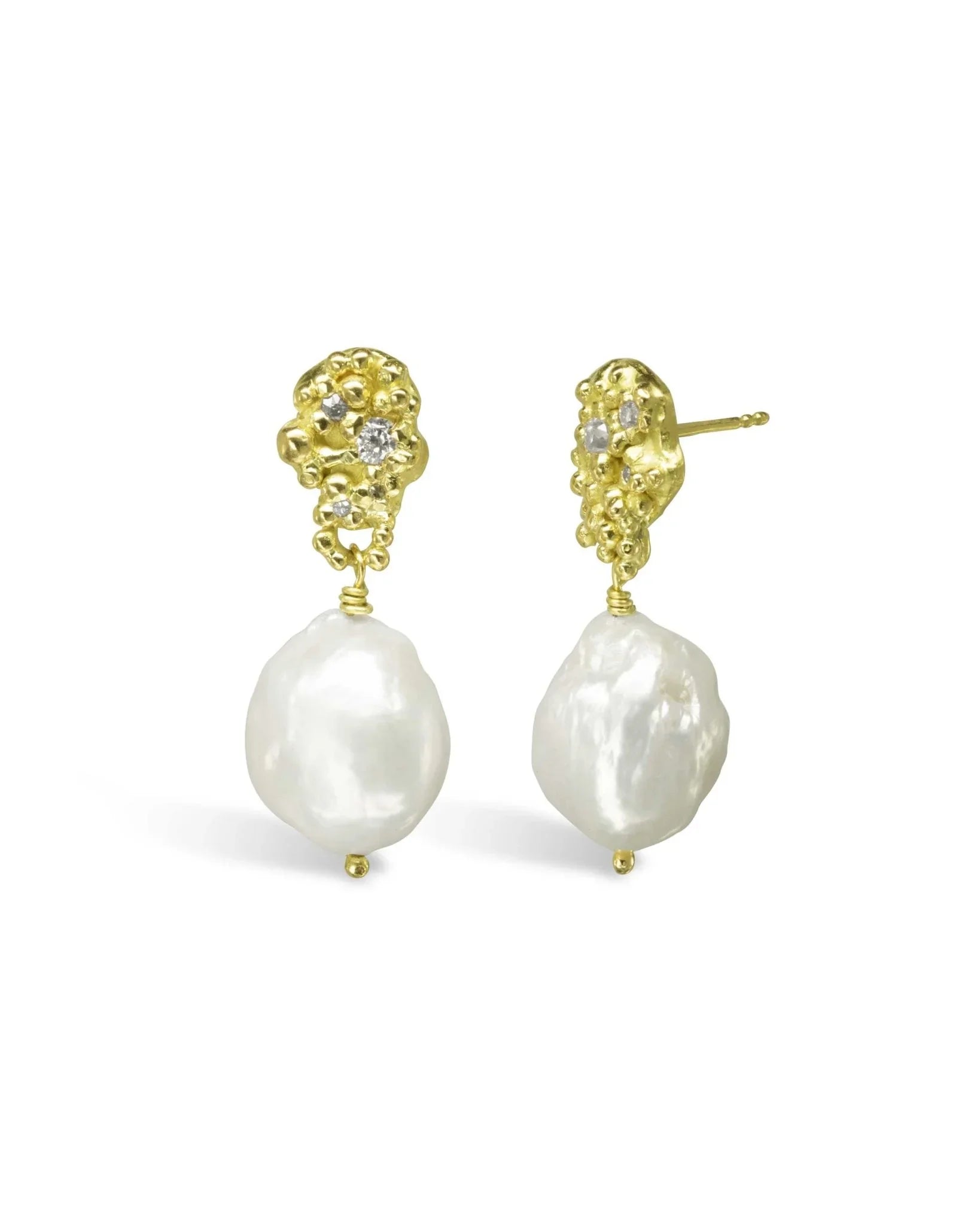 Nugget Pearl and Diamond Drop Earrings Earrings Pruden and Smith