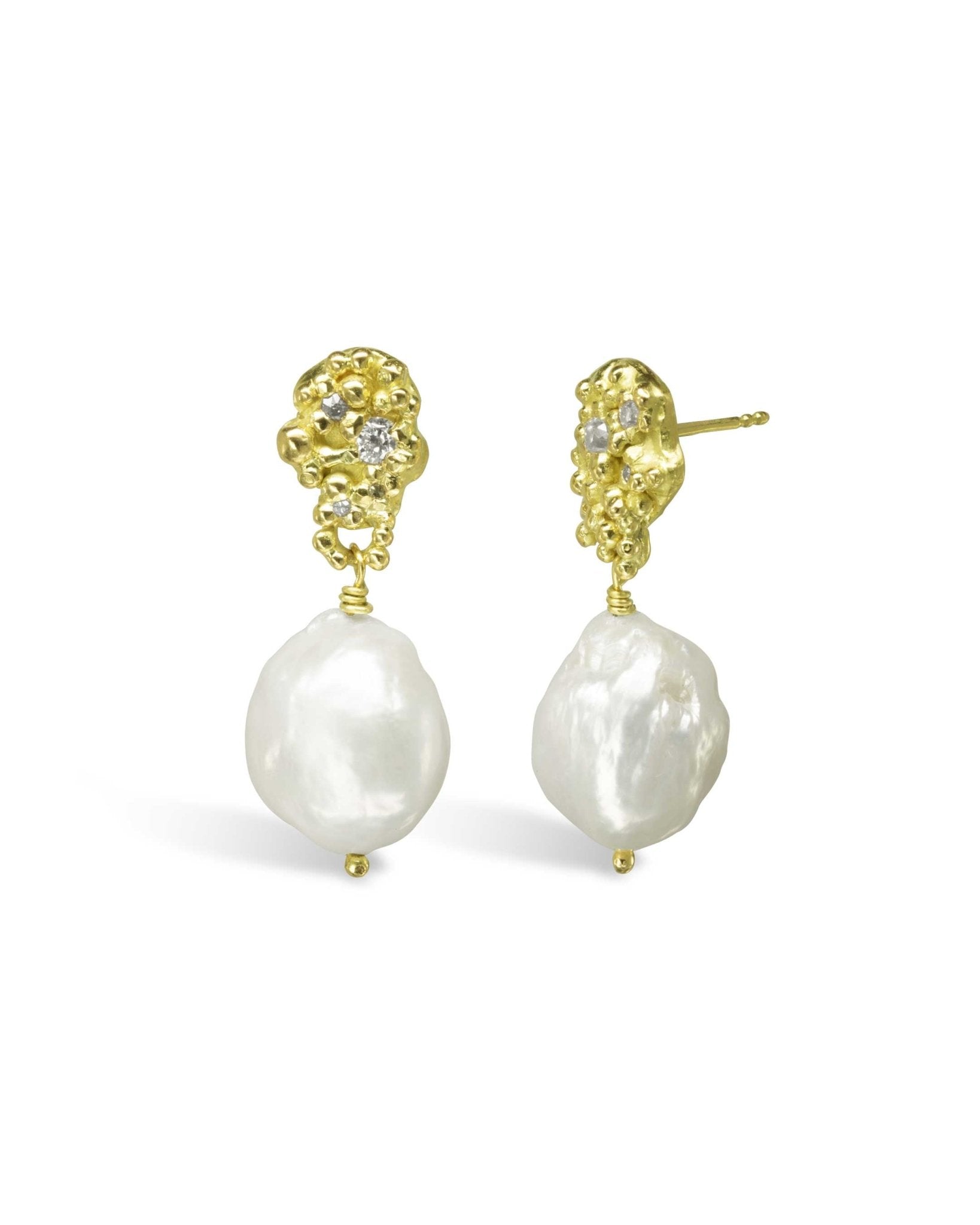 Nugget Pearl and Diamond Drop Earrings Earrings Pruden and Smith