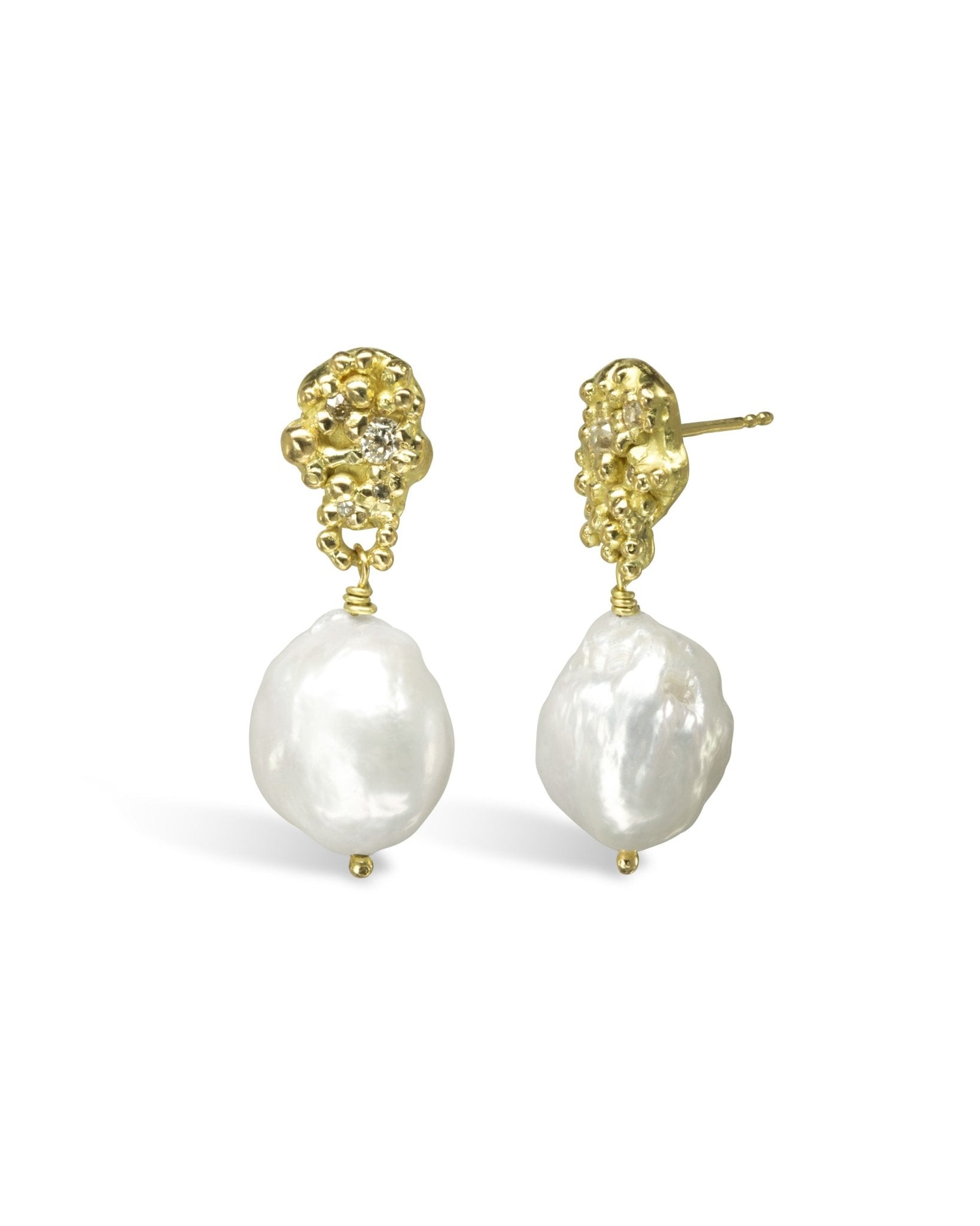 Nugget Pearl and Diamond Drop Earrings Earrings Pruden and Smith