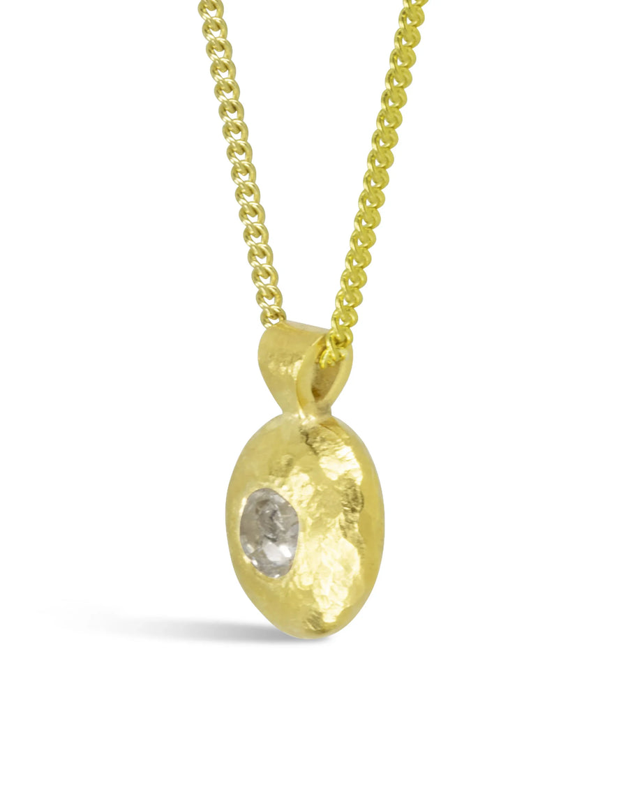 Hammered Gold Nugget Round Diamond Pendant Pruden and Smith