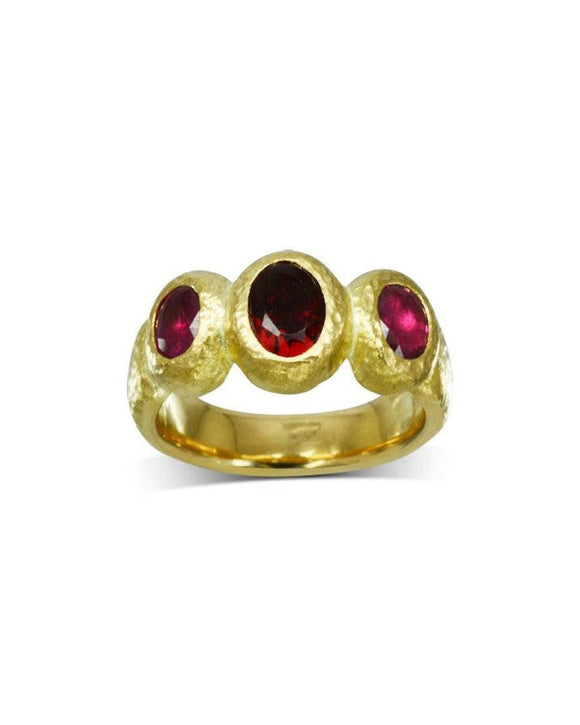 Nugget Ruby and Yellow Gold Trilogy Ring Ring Pruden and Smith