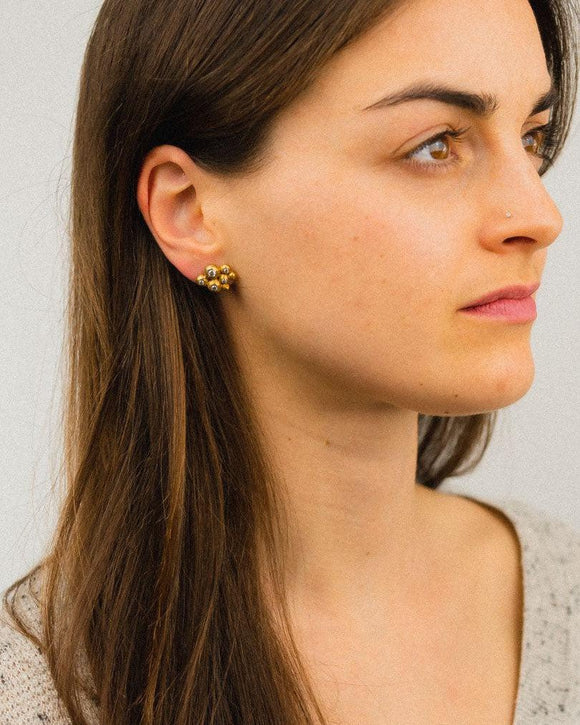 Nugget Ruby, Emerald, Sapphire and Diamond Stud Earrings Earrings Pruden and Smith