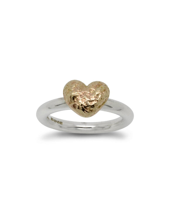 Nugget Silver and 9ct Gold Heart Ring Ring Pruden and Smith