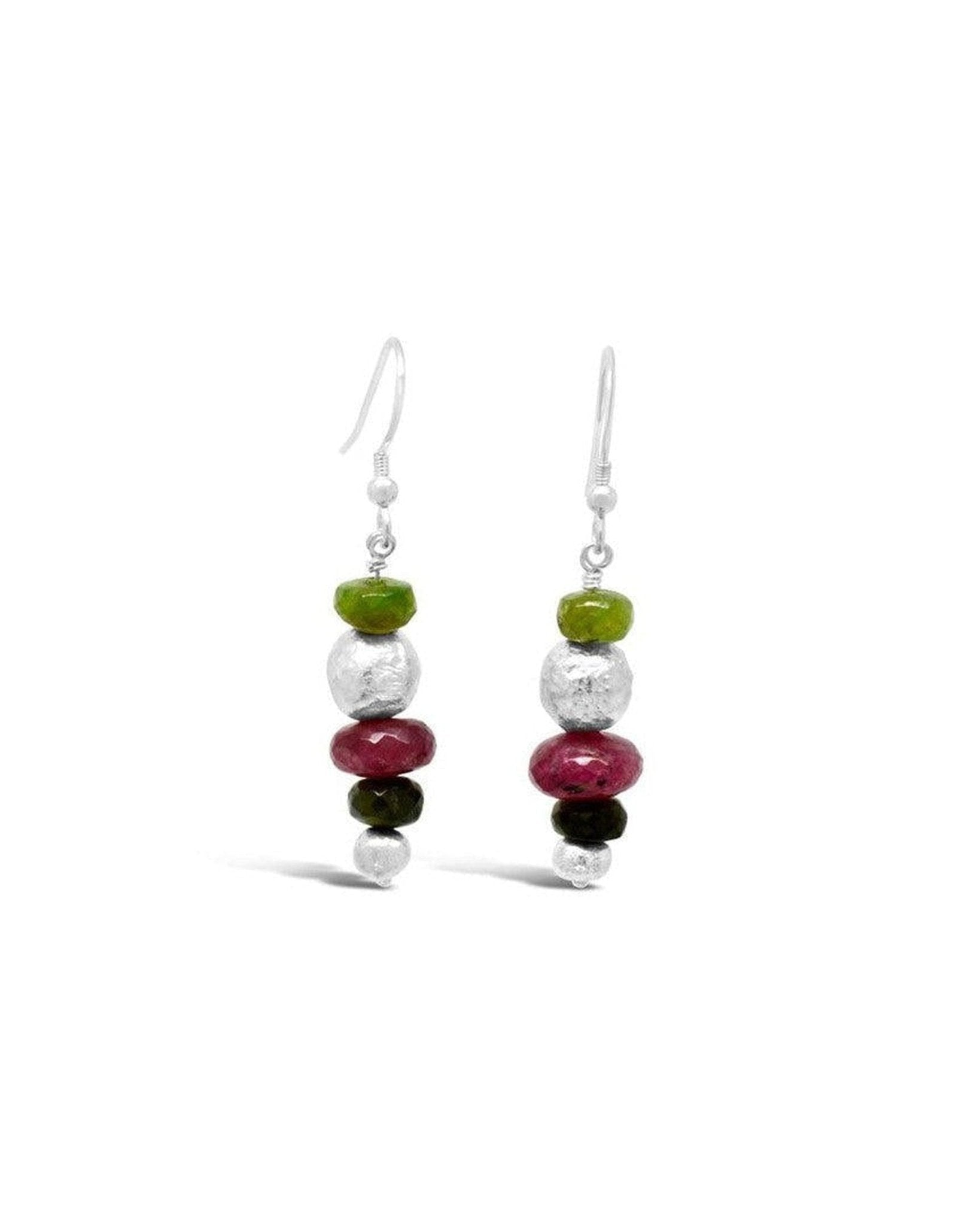 Nugget Silver and Gemstone Drop Earrings Earrings Pruden and Smith Tourmaline (Moss Green)