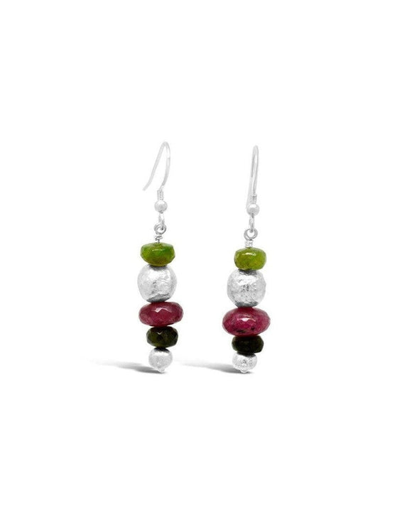Nugget Silver and Gemstone Drop Earrings Earrings Pruden and Smith Tourmaline (Moss Green)