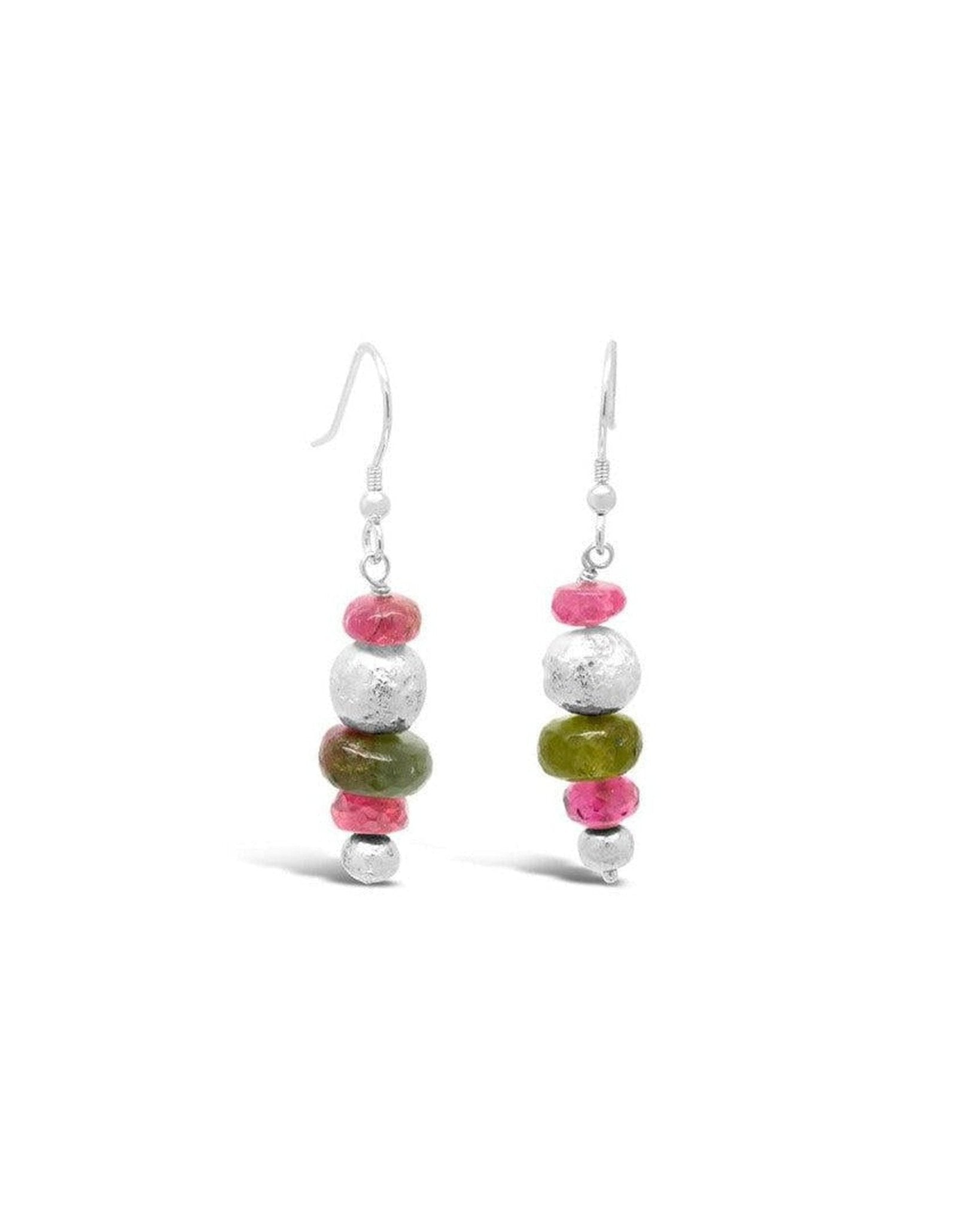 Nugget Silver and Gemstone Drop Earrings Earrings Pruden and Smith Tourmaline (Dark Pink)