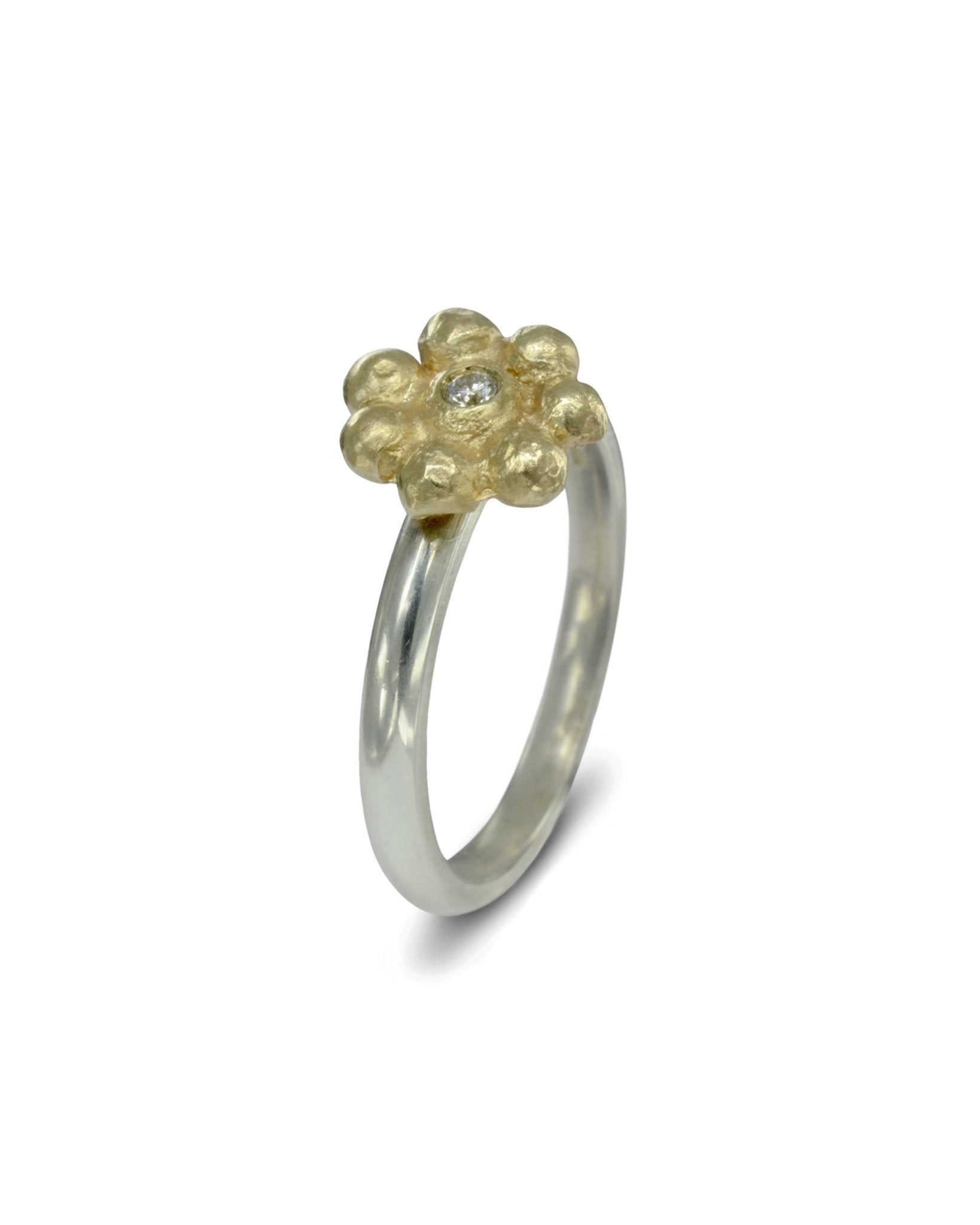 Nugget Silver and Gold Diamond Flower Ring Ring Pruden and Smith