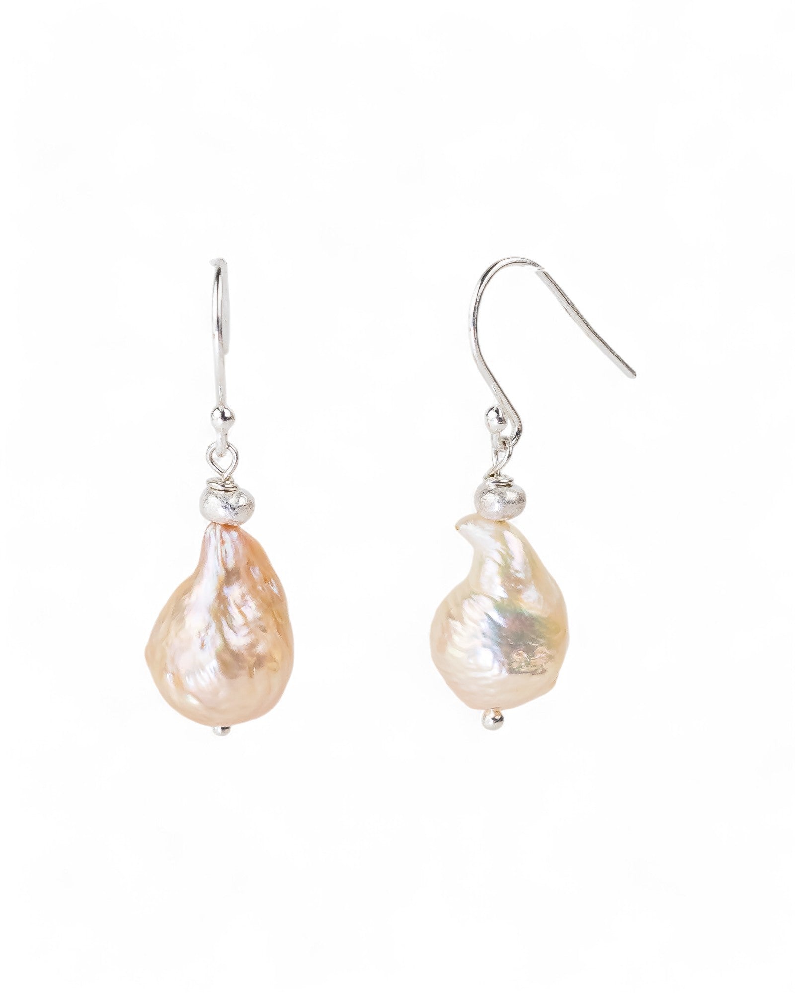 Nugget Silver and Pearl Drop Earrings Earrings Pruden and Smith Peach