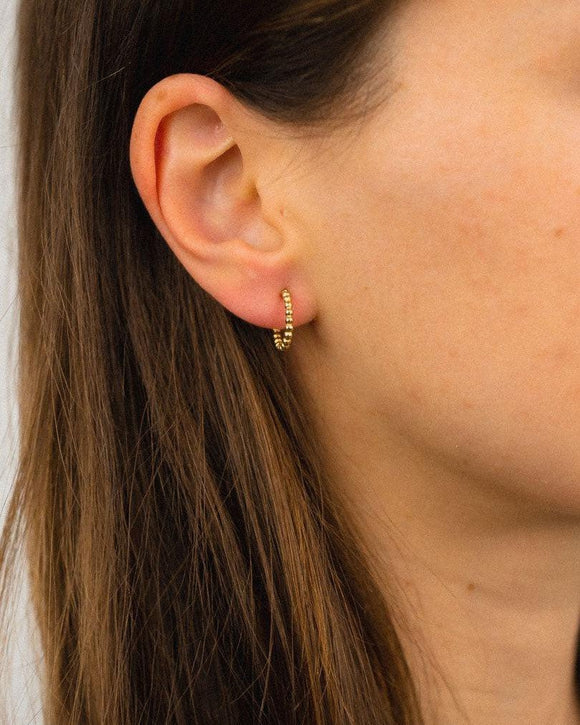 Nugget Silver Bead Mini Hoop Earrings Earrings Pruden and Smith