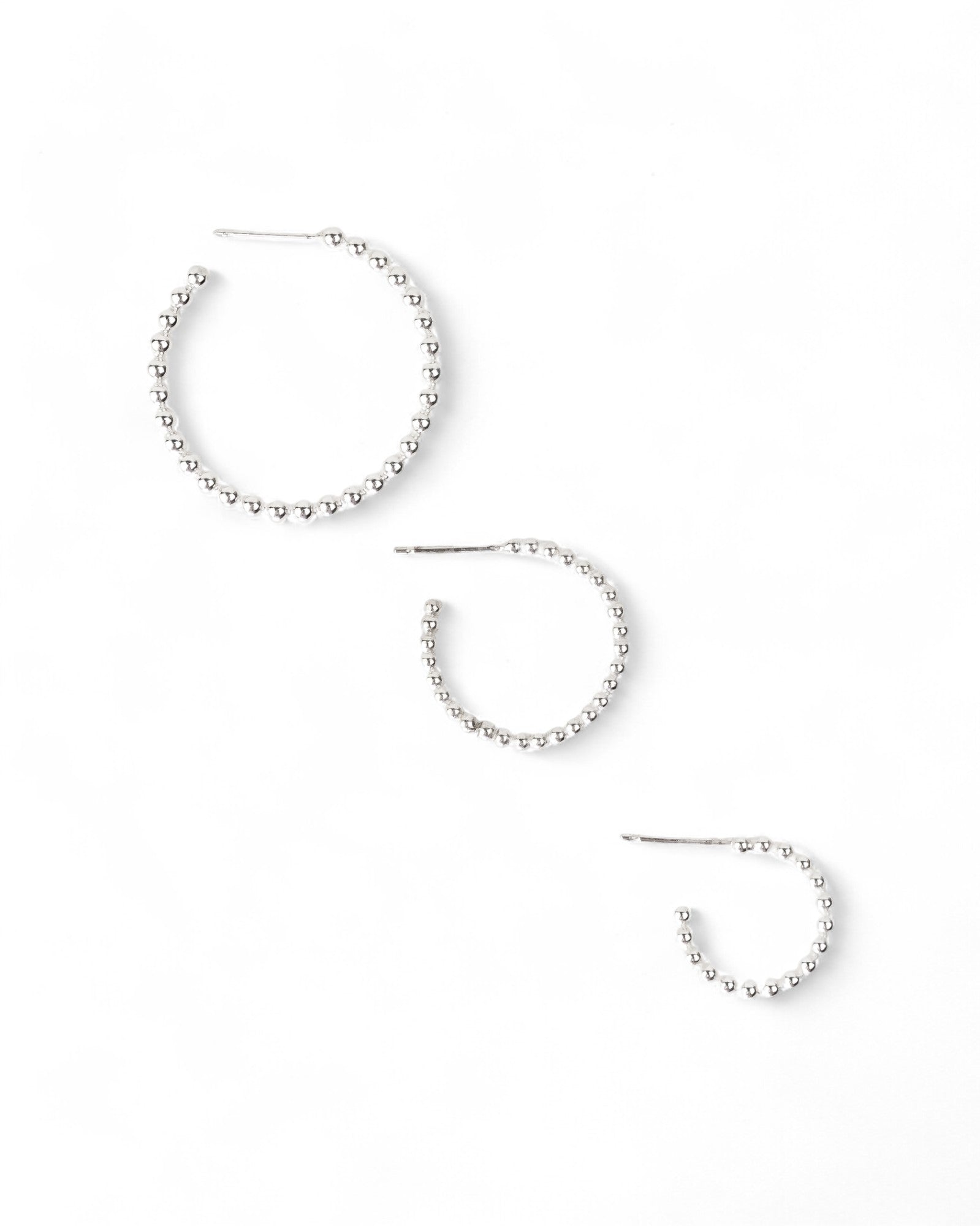 Nugget Silver Bead Mini Hoop Earrings Earrings Pruden and Smith 15mm - 2mm Bead