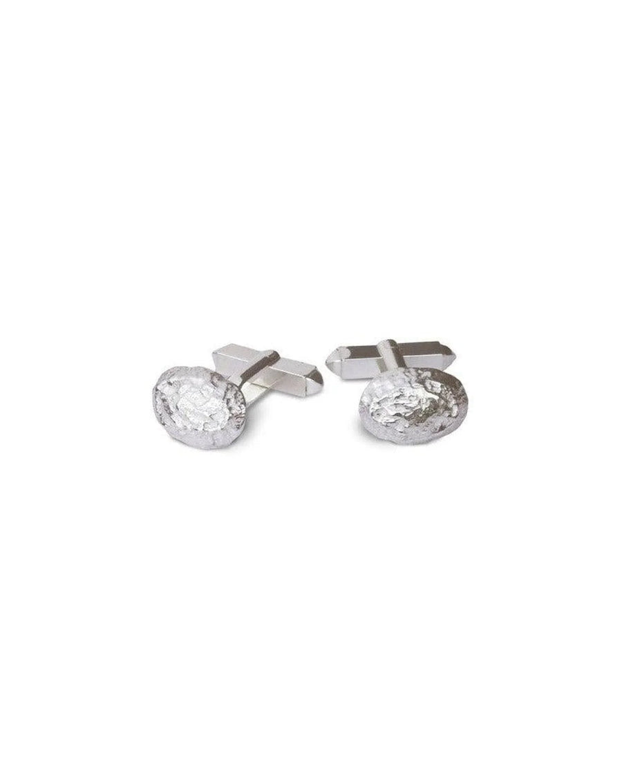 Silver nugget clip cufflinks with a textured, organic design.