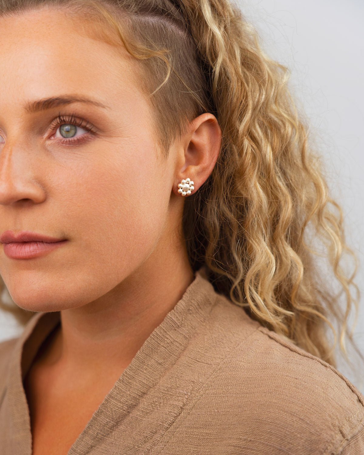 Nugget Silver Flower Stud Earrings Earrings Pruden and Smith