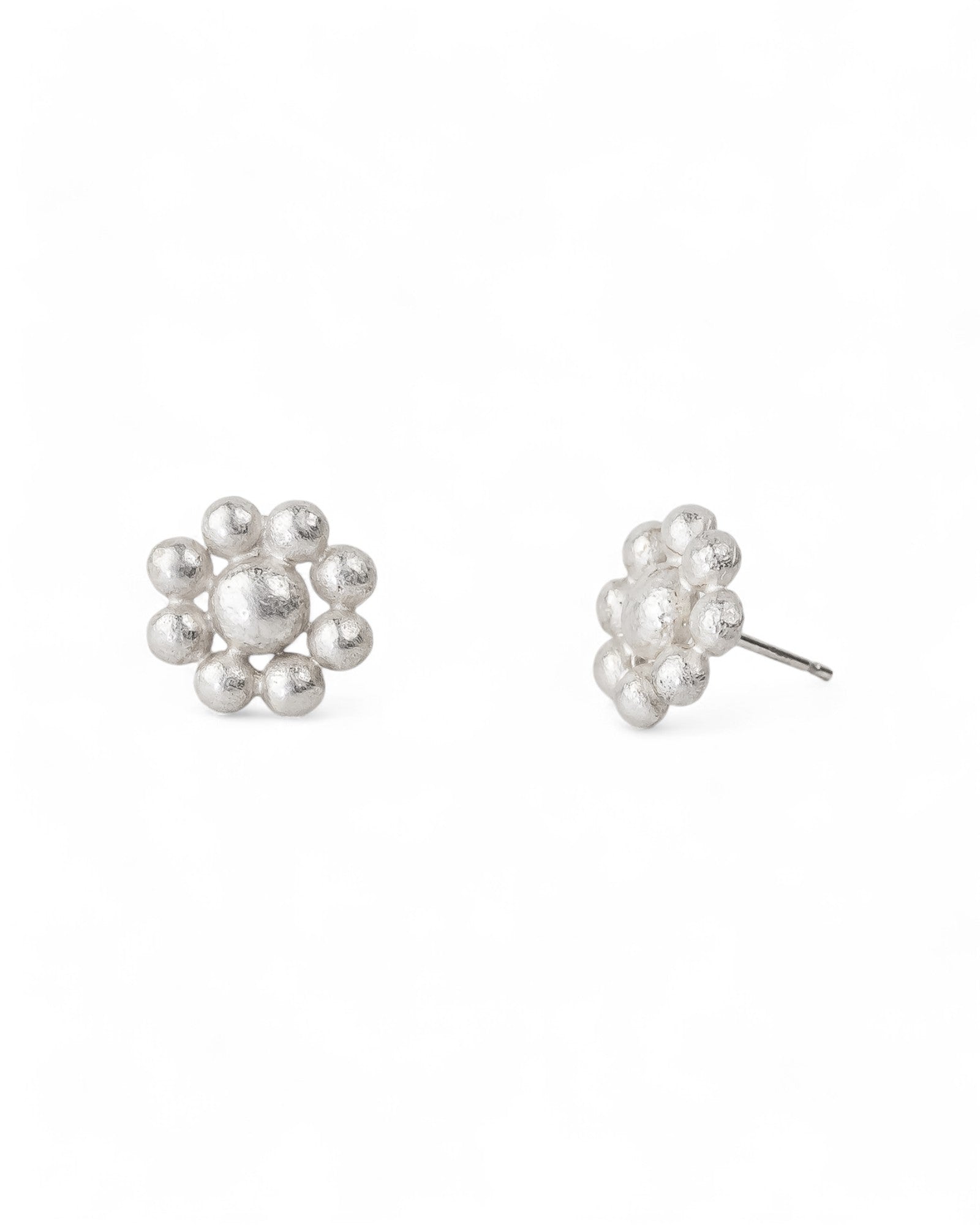 Nugget Silver Flower Stud Earrings Earrings Pruden and Smith