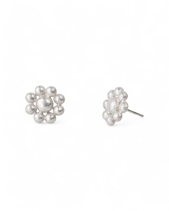 Nugget Silver Flower Stud Earrings Earrings Pruden and Smith