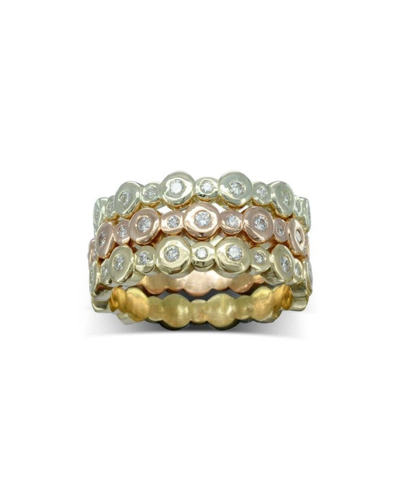 Nugget Three Colour 9ct Gold Diamond Stacking Rings Ring Pruden and Smith 9ct Rose Yellow and White Gold set of Three